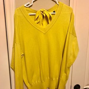CAbi Canary Pullover w/ cute ribbon tie